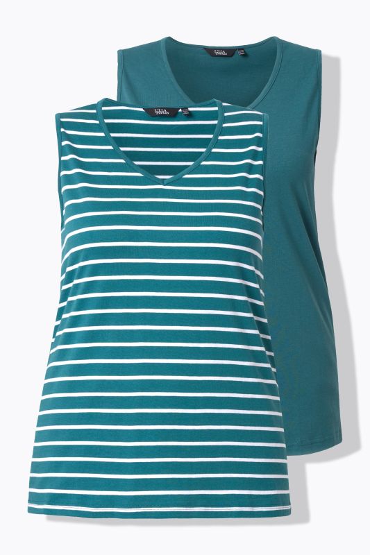 Débardeurs en lot de 2, rayures/uni. Col V, sans manches