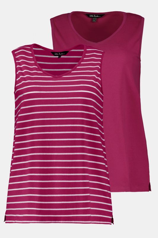 Débardeurs en lot de 2, rayures/uni. Col V, sans manches