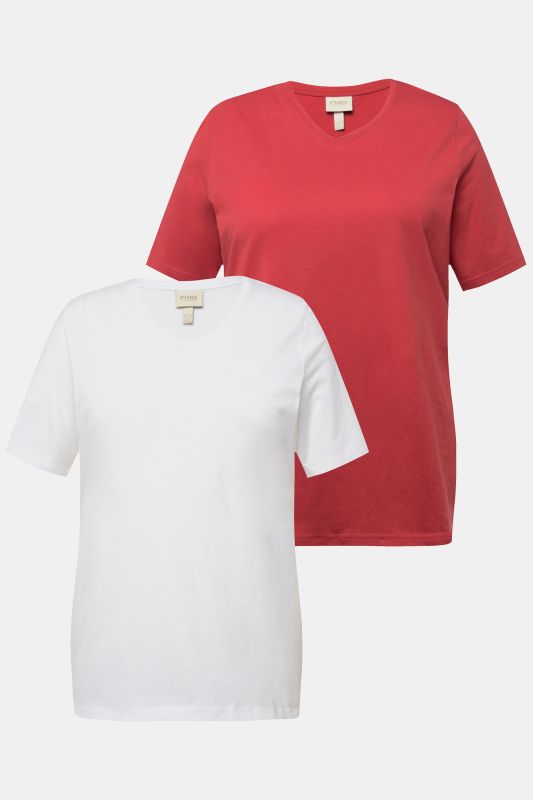 T-shirts en coton bio. Col en V et manches courtes. Lot de 2