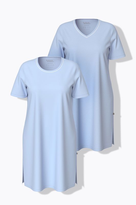 Lot de 2 chemises de nuit, décolleté rond/en V et manches courtes