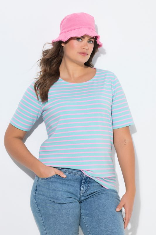 T shirt rayé à col rond et manches 1/2