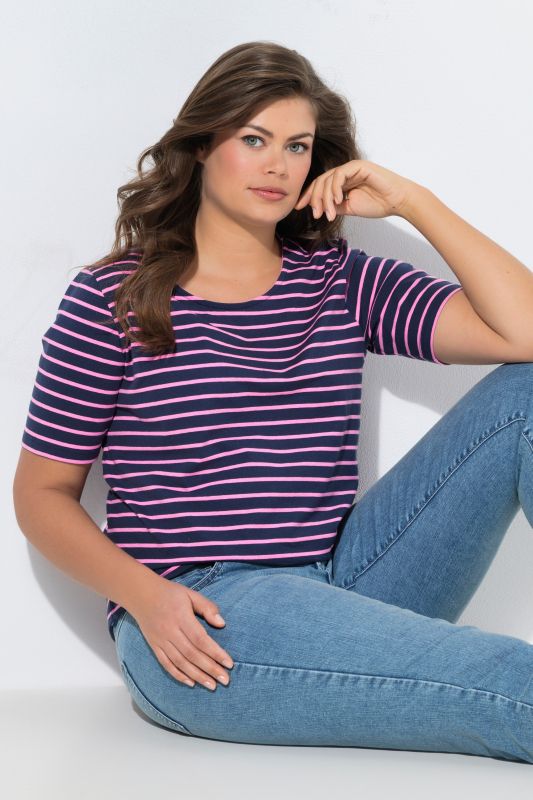 T shirt rayé à col rond et manches 1/2