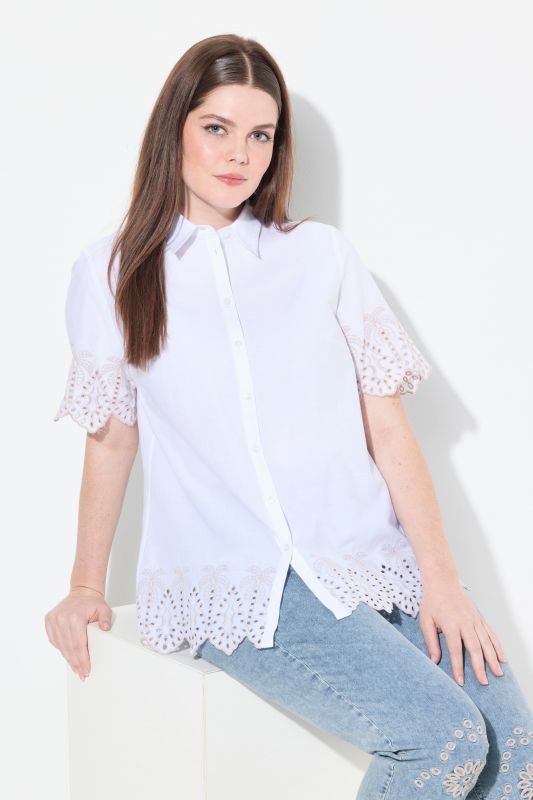 Chemisier, palmiers, col chemise, manches courtes, coton biologique