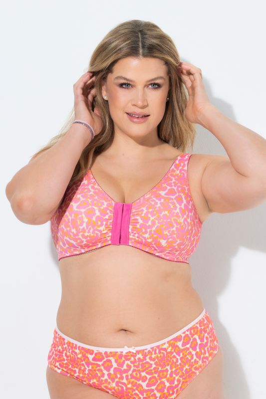 Brassière sans armatures. Imprimé léopard. Fermeture à l'avant