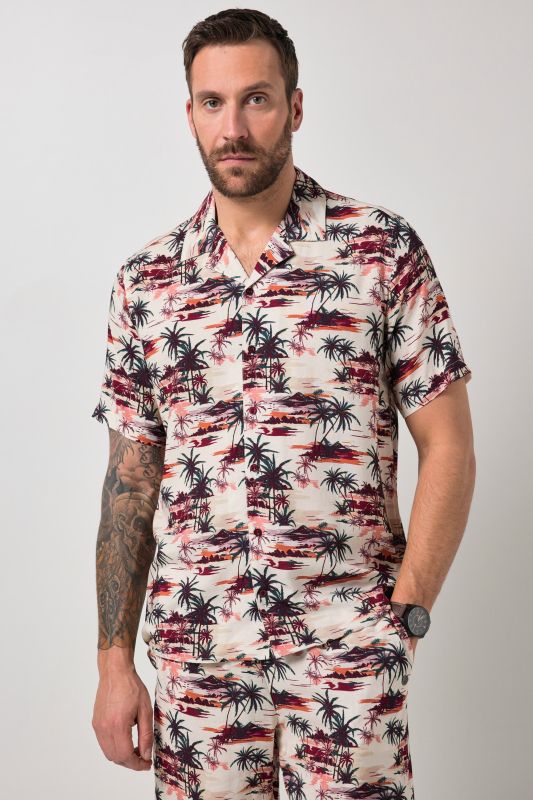 Chemise JP1880 dans un imprimé all-over, manches courtes et col cubain, coupe Cuba-Fit « flottante » - jusqu'au 8 XL