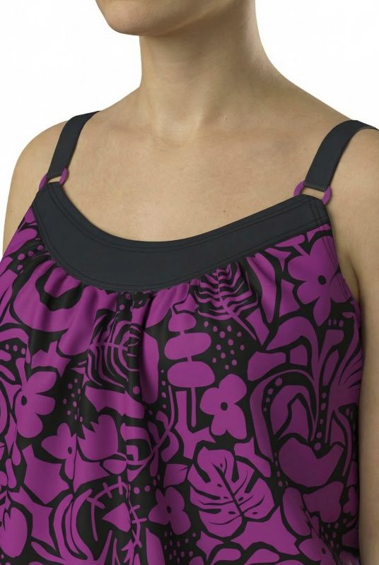 Tankini avec short, motif à fleurs, bonnets souples et bretelles ajustables
