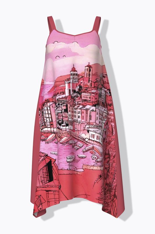 Robe sans manches, motif vacances, décolleté en V et coupe évasée