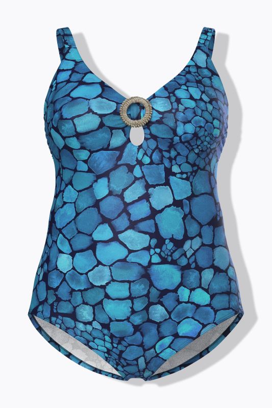 Maillot de bain à bonnets souples, anneau fantaisie et motif eau, matière recyclée