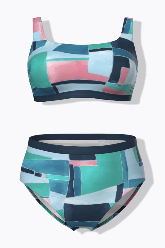 Bikini avec bonnets souples, imprimé graphique et bretelles réglables