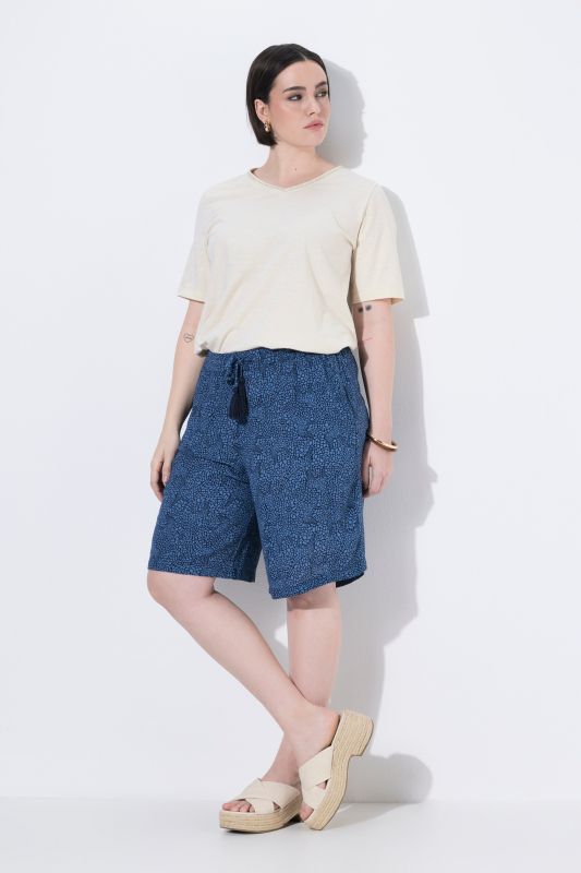 Bermuda à enfiler Rose, motif girafes, jambe large et taille élastique