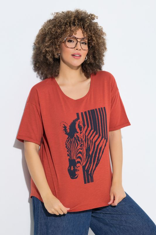 T-shirt oversize, motif zèbre, décolleté rond et manches courtes
