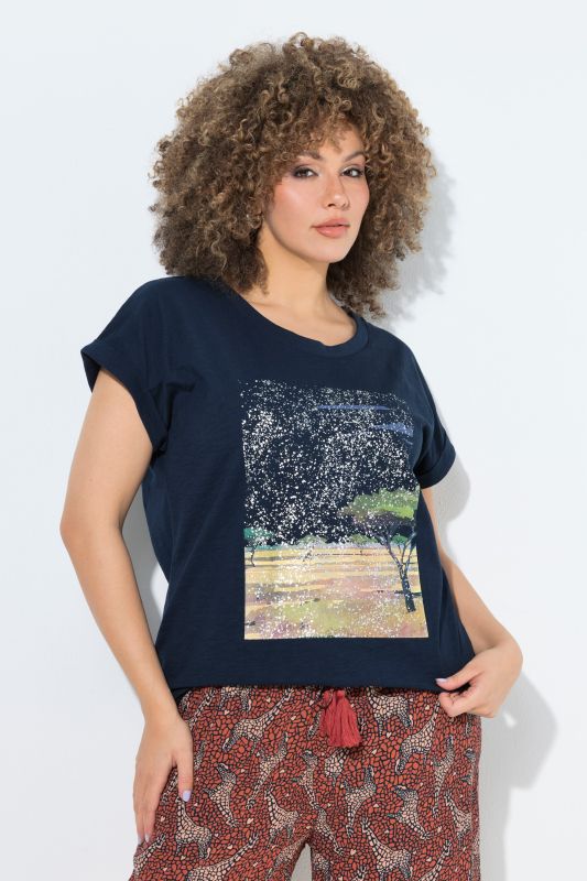 T-shirt oversize, motif savane, décolleté rond et manches courtes