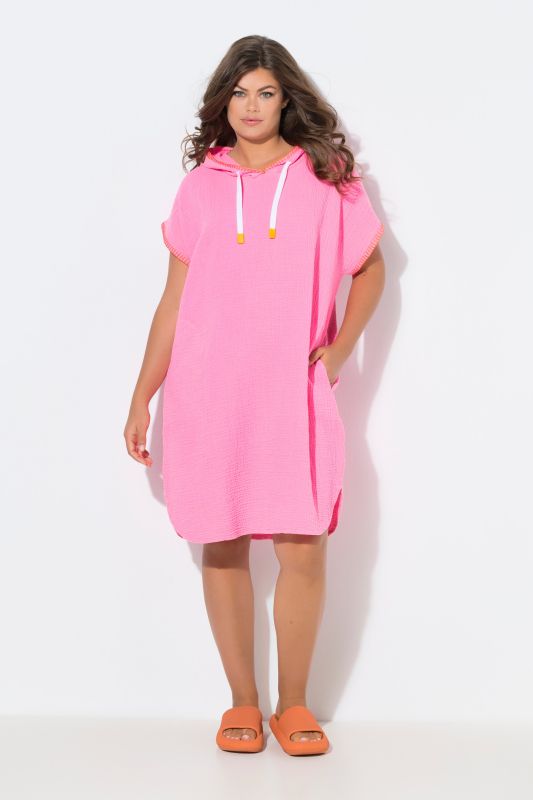 Robe de plage à capuche en mousseline, manches 1/2