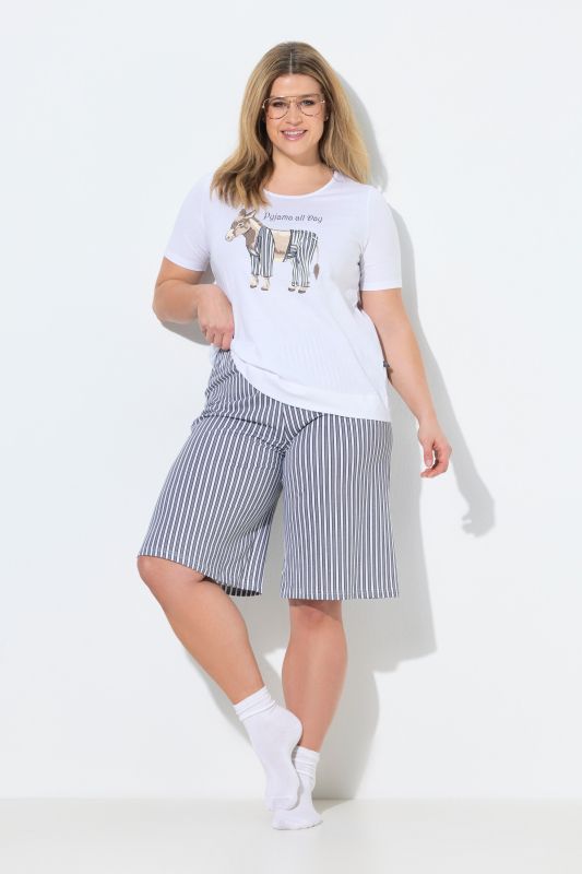 Pyjama deux pièces, short + T-shirt décolleté rond, manches courtes et motif âne