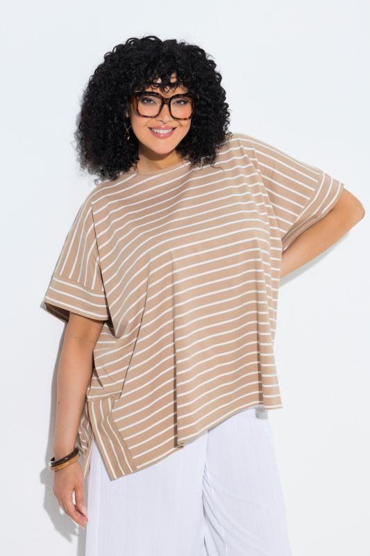 Poncho oversize, motif à rayures et col rond