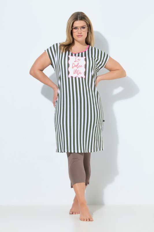 Chemise de nuit/grand T-shirt, rayures et message, manches évasées