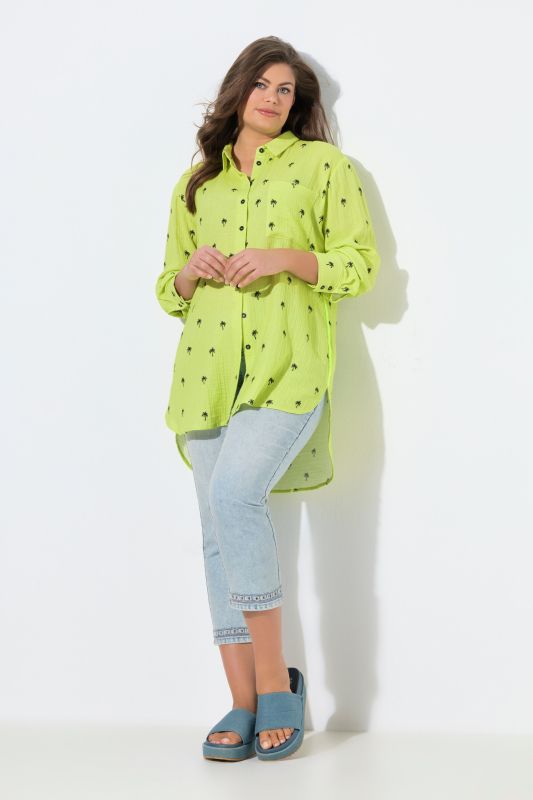 Chemisier long en mousseline, manches longues, imprimé