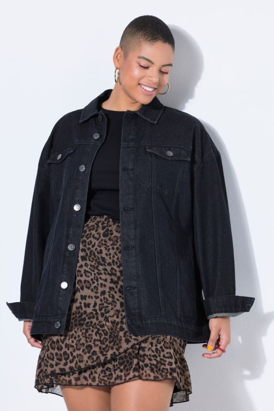 Veste en jean, manches longues et broderie dans le dos, coupe Boxy Fit