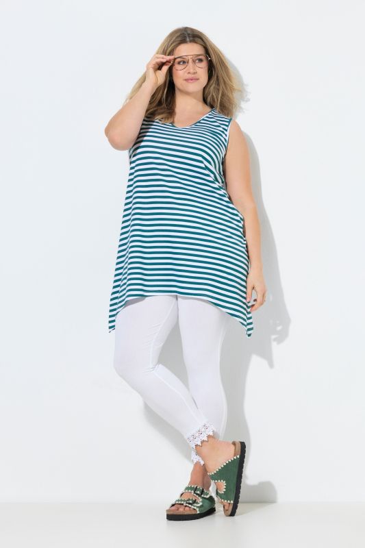 Top rayé long, décolleté en V et coupe évasée, sans manches