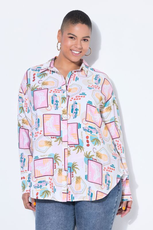 Chemisier oversize, mélange d'imprimés