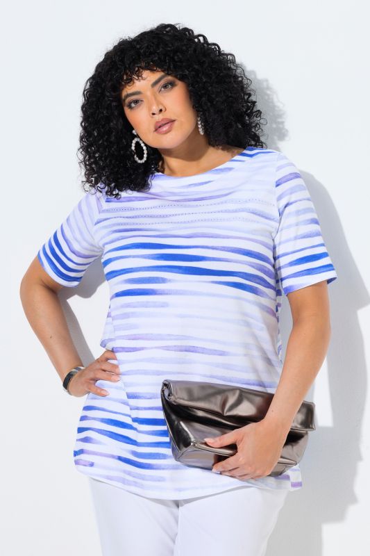 T-shirt en coton Pima, pierres fantaisie, décolleté en V et manches courtes