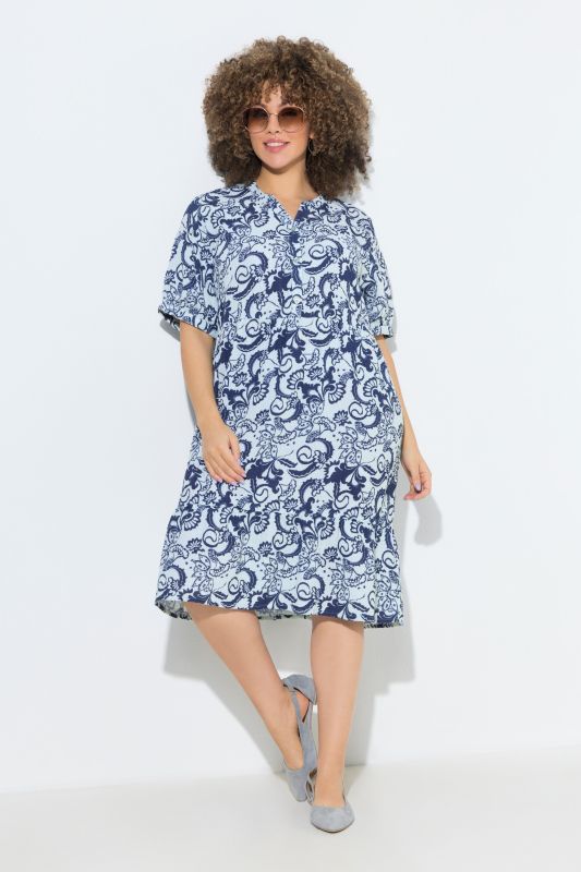 Robe en mousseline, col tunisien et manches courtes, coupe évasée