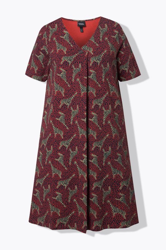 Robe motif zébré, décolleté en V et manches courtes, coupe évasée