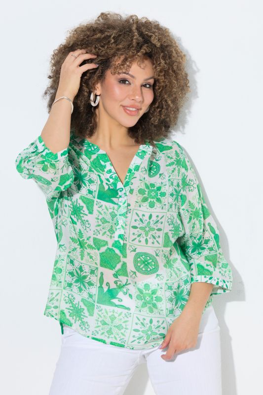 Tunique motif mosaïque, col tunisien et manches 3/4