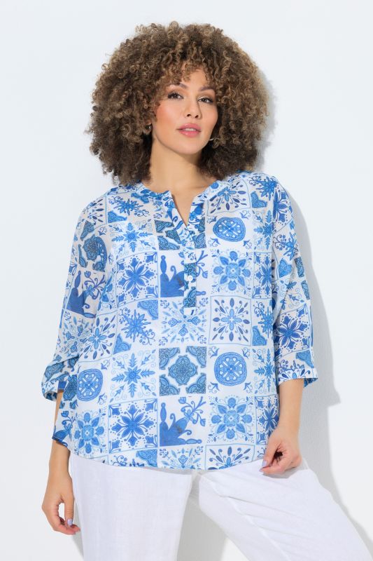 Tunique motif mosaïque, col tunisien et manches 3/4