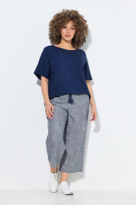 Jupe-culotte Rose en lin mélangé, fines rayures et jambe large