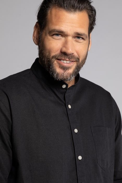 Chemise en lin mélangé. Manches longues et col officier - coupe Modern Fit