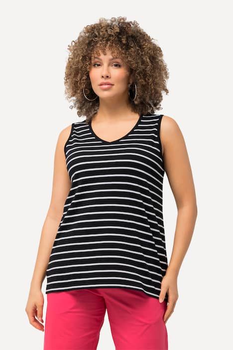 Débardeurs en lot de 2, rayures/uni. Col V, sans manches