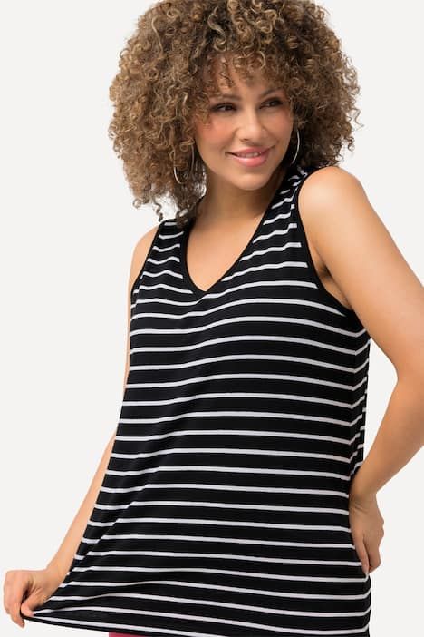 Débardeurs en lot de 2, rayures/uni. Col V, sans manches