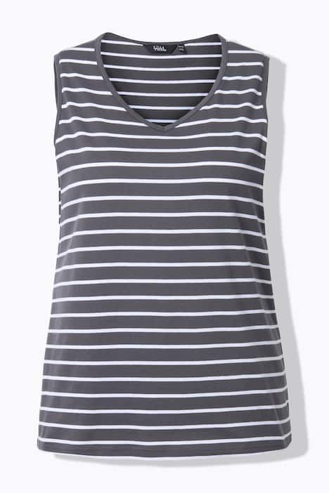 Débardeurs en lot de 2, rayures/uni. Col V, sans manches