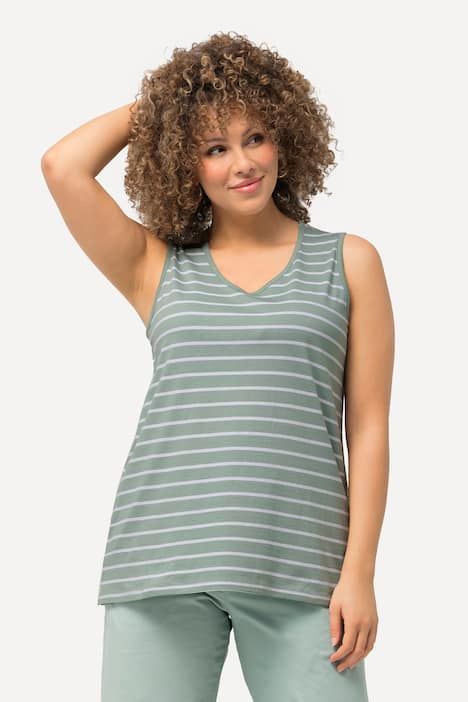 Débardeurs en lot de 2, rayures/uni. Col V, sans manches