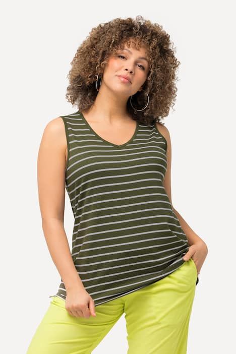 Débardeurs en lot de 2, rayures/uni. Col V, sans manches