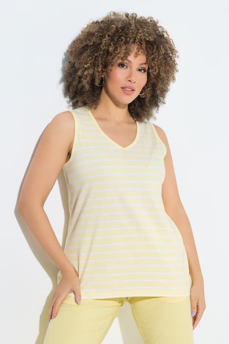 Débardeurs en lot de 2, rayures/uni. Col V, sans manches