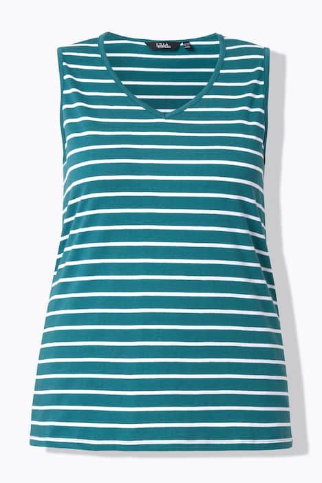 Débardeurs en lot de 2, rayures/uni. Col V, sans manches