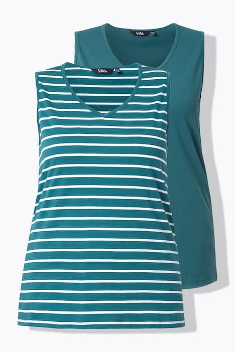 Débardeurs en lot de 2, rayures/uni. Col V, sans manches
