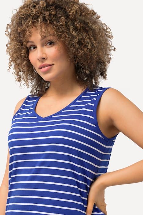 Débardeurs en lot de 2, rayures/uni. Col V, sans manches