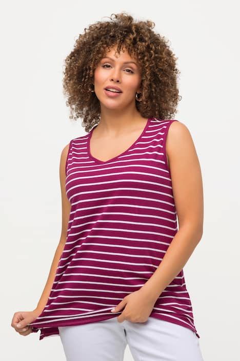 Débardeurs en lot de 2, rayures/uni. Col V, sans manches