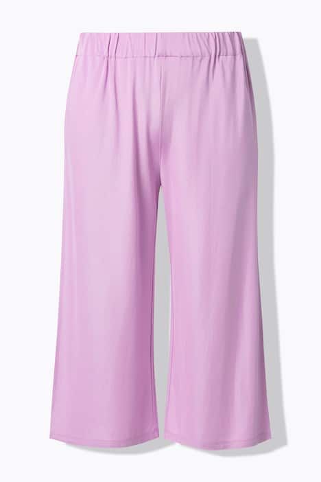 Jupe-culotte en maille fluide. Longueur mollet, jambe large. Taille élastique