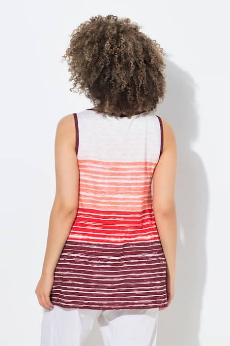 Débardeur, coupe évasée. Décolleté rond, bretelles larges. Dégradé de rayures