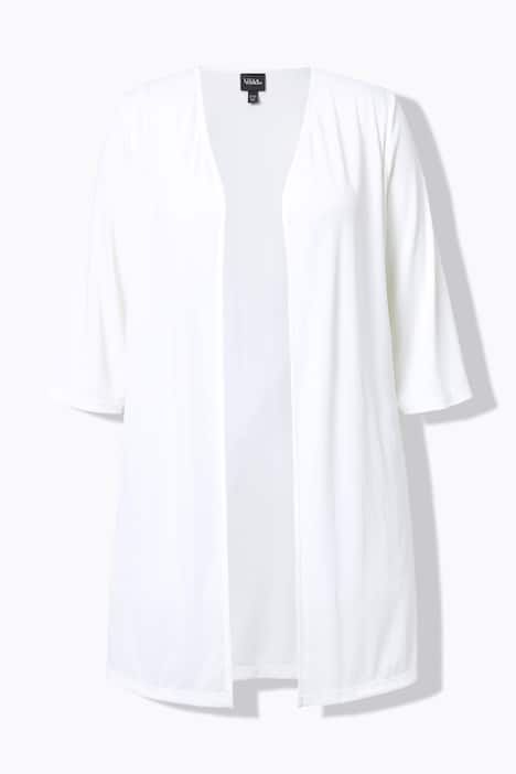 Gilet long en jersey côtelé. Coupe ouverte et encolure en V