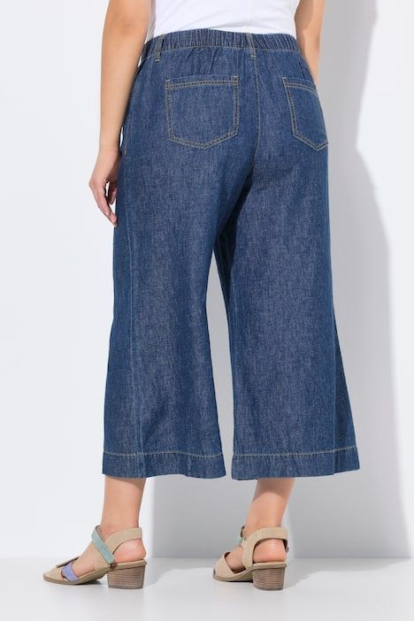 Jupe-culotte en lin mélangé. Jambe large, taille élastique