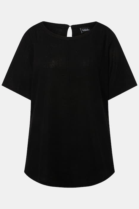 Blouse coupe évasée en lin mélangé, encolure ronde et manches courtes