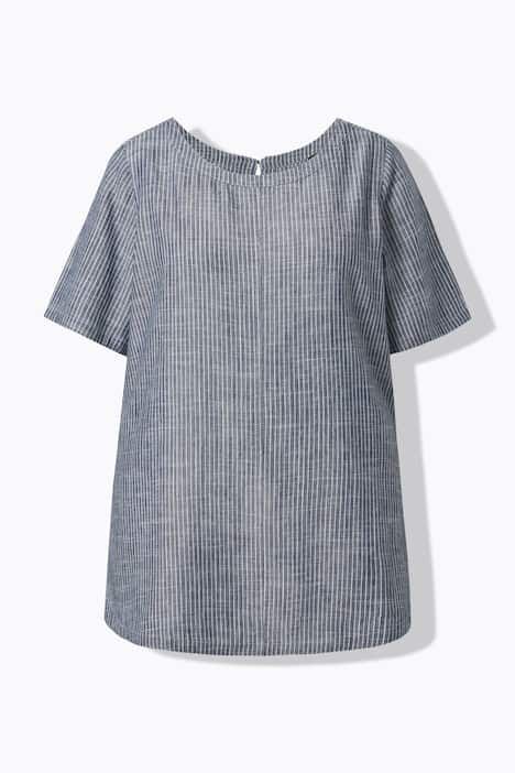 Blouse à rayures en lin mélangé. Encolure ronde et manches courtes