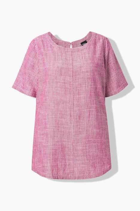 Blouse à rayures en lin mélangé. Encolure ronde et manches courtes