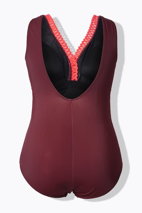 Maillot de bain à bonnets souples et galon fantaisie. Dos plongeant. Matière recyclée