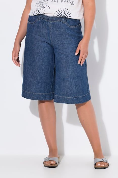 Pantalon en lin mélangé, taille élastique et jambe large